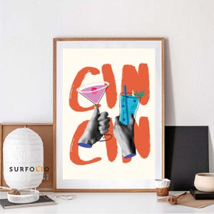 Modny Cin Cin Print Martini Cheers Print Cocktail Print Bar Cart Art Print Maksymalistyczny Kitchen Print Vintage Drink Poster Retro Art alkohol
