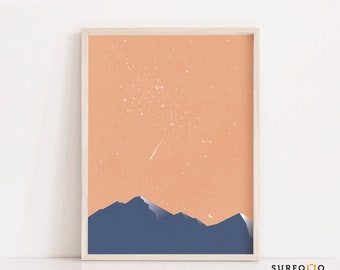 Boho Mountain Galaxy Print | Minimalist Sky Art (Digital Download)