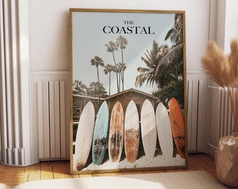 Vintage Surf Print, Coastal Beach House Decor, Retro Tropical Ocean Poster (Digital Download)