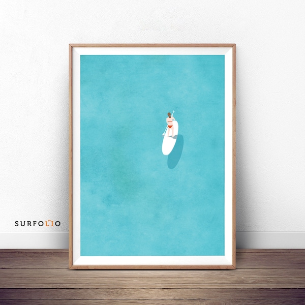 Paddle Board Print Surfers Paradise Stand Up Paddle Paddle Ocean Sup Woman Surf Aerial View Paddle Illustration Ocean Coastal Print