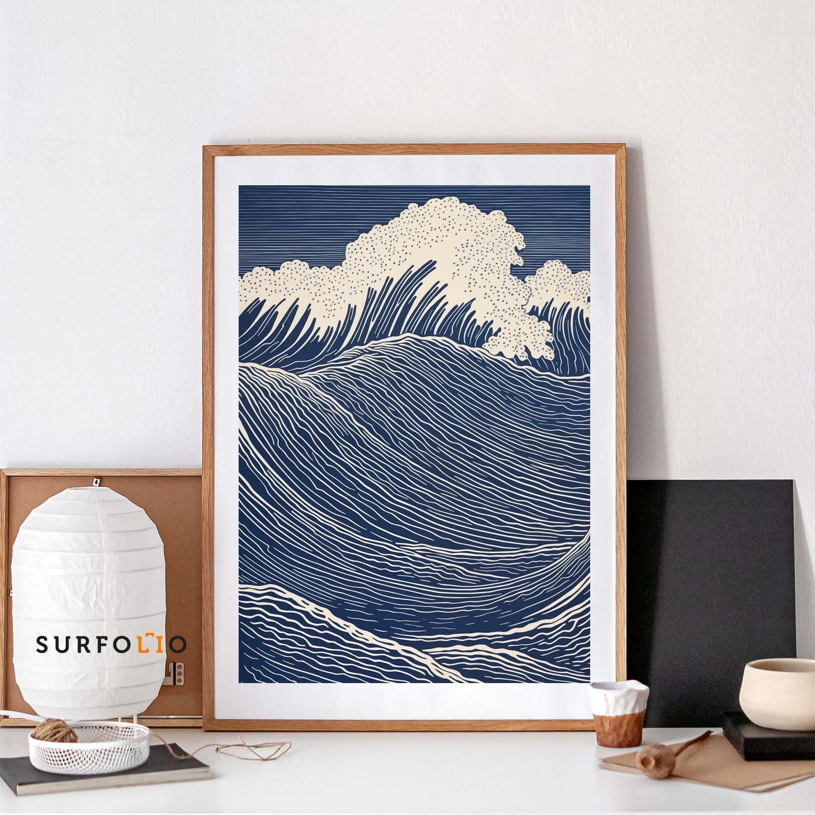 Linocut Sea Ocean Japan Retro Wave Waves Line Print Linocut Waves Poster Linocut Wave Art Linocut Minimalist Japan Ocean Print Minimalist