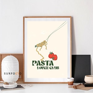 Pasta Lover Club Print, Spaghetti Print, Pasta Poster, Hand Drawn Kitchen, Foodie Drawing, Pasta Illustration, Pasta Club Art, Pasta Print