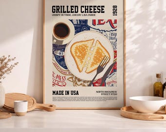Lámina decorativa de sándwich de queso a la plancha: estilo vintage de restaurante de carretera (descarga digital)