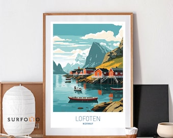 Lofoten Islands Norway Print, Arctic Coastal Landscape, Fjord Mountains Travel Poster (Digital Download)