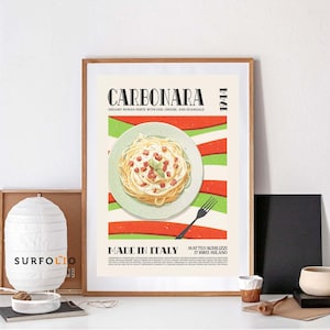 Carbonara Poster Italian Food Art Pasta Wall Print Rome Recipe Art Spaghetti Carbonara Kitchen Food Decor Italian Dish Art Pasta Lovers Gift