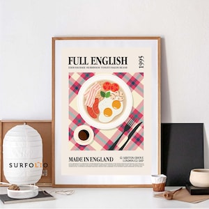 Full English Art, England Poster, Kitchen Art Decor, Retro Kitchen Decor, England Delicious, Mushroom Art Lover, Breakfast Wall Art