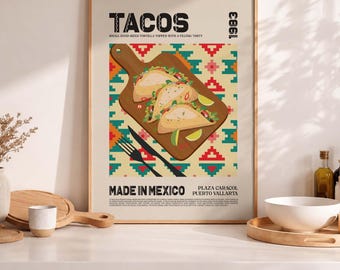 Mexikanische Tacos Kunstdruck, Küche Poster (Digitaler Download)