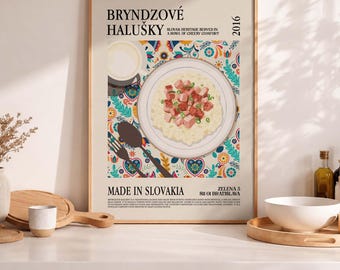Arte culinario eslovaco, lámina de Halušky, arte digital para la cocina, Europa del Este, idea de regalo para amantes de la gastronomía, cocina tradicional eslovaca, descarga digital de comida reconfortante