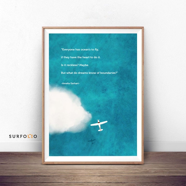 Amelia Earhart Print, Amelia Quotes Poster, Life Quotes Minimal, Amelia Earhart Art, Ocean Minimal Art, Ocean Quotes, Blue Ocean Print