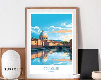 Arte de parede de Toulouse, França, ilustração de pôster de viagem, impressão para decoração de casa, arte vintage da cidade, presente de viagem à França, arte para amantes da cidade.