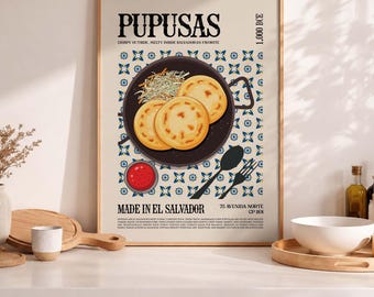 Lámina decorativa de pupusas: Comida salvadoreña, decoración de pared para la cocina de El Salvador (descarga digital)