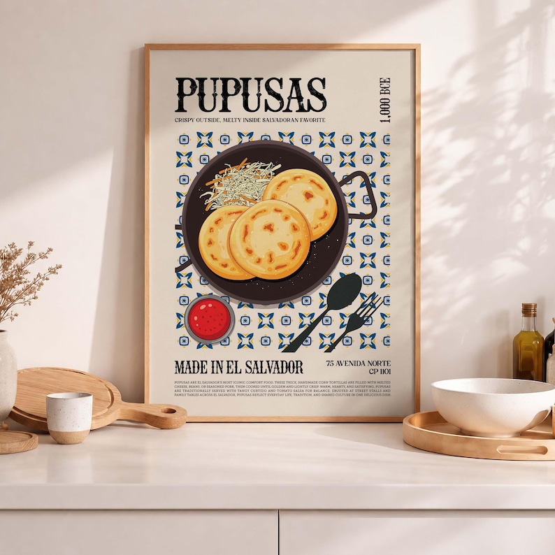 Pupusas Art Print: Salvadoran Food, El Salvador Kitchen Wall Decor (Digital Download) image 1