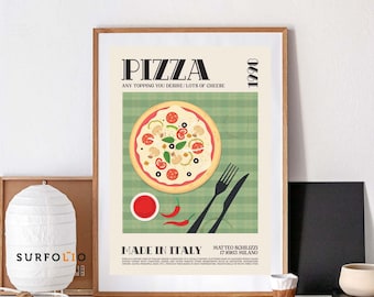 Retro Pizza Italy Art Print, Kitchen Decor (Digital Download)