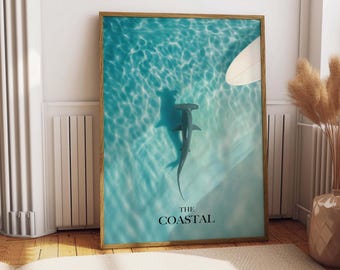 Hammerhead Shark Coastal Print, Ocean Beach House Decor (Digital Download)