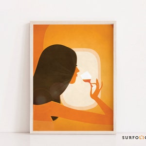 Girl Travel Poster Drink Wine Poster French Wine Print Enjoy Wine Print Female Holiday Print Sunset Window Print Girl Window Print
