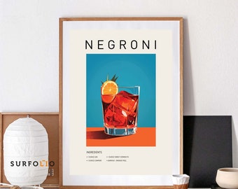 Negroni Cocktail Print, Classic Bar Cart Art (Digital Download)