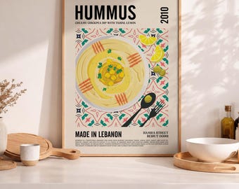 Lámina decorativa de hummus, estilo libanés para la cocina (descarga digital)
