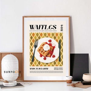 Waffles Poster Food Print Belgium Waffles Art Print Belgian Waffles Breakfast Print Kitchen Wall Art Foodie Gift Breakfast Waffles Cuisine