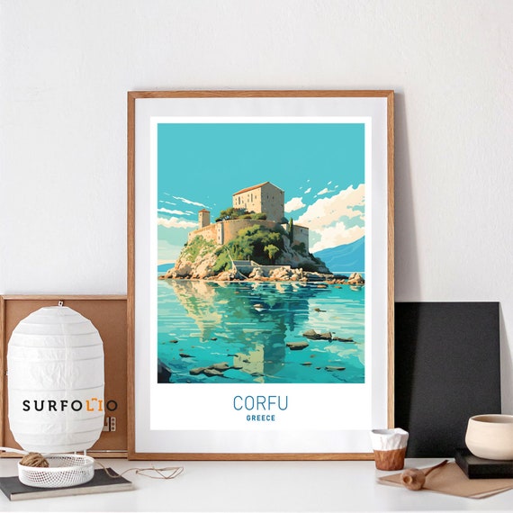 Corfu Greece Travel Print, Coastal Landscape Wall Art (Digital Download)