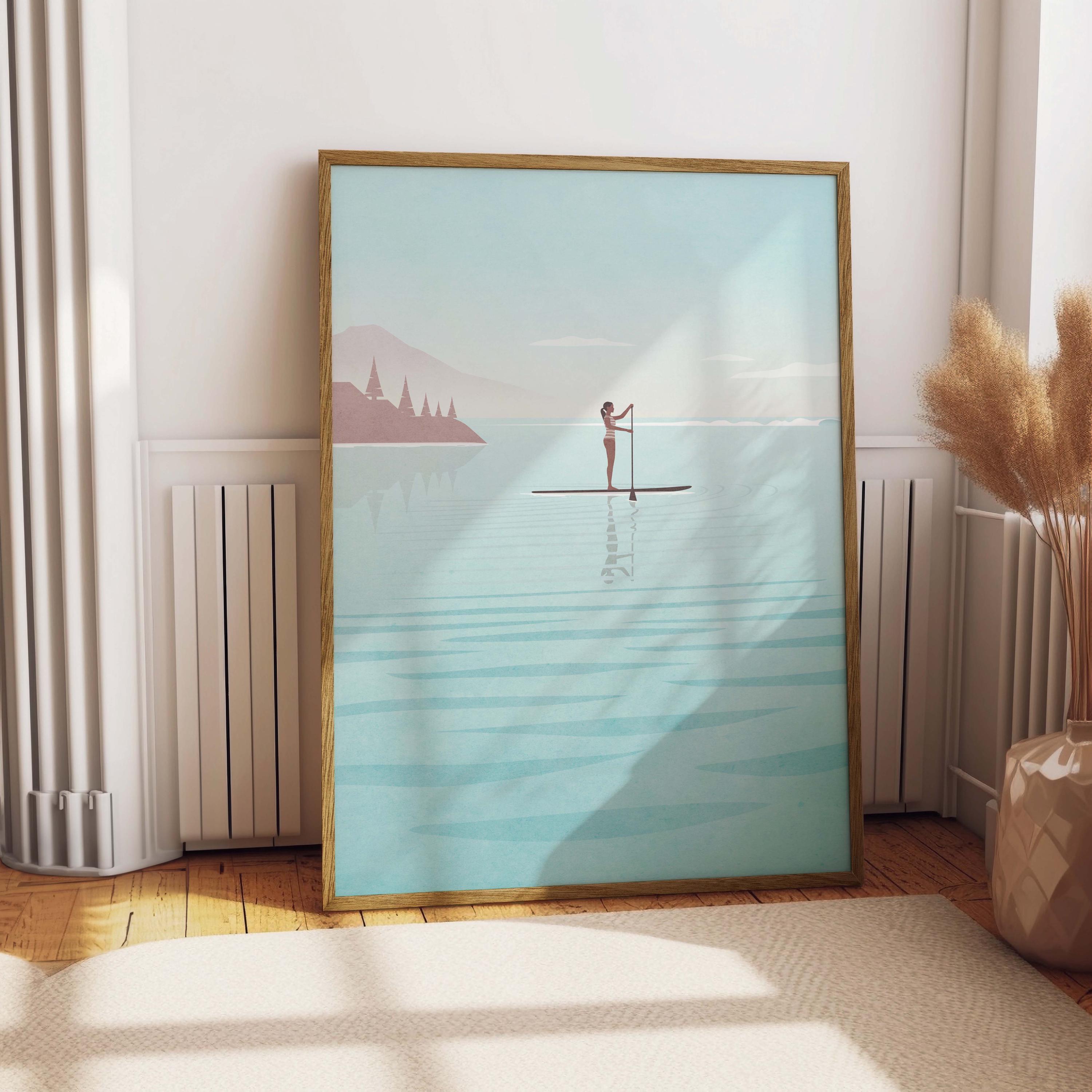Surfers Paradise Paddle Board Print, Ocean Sup Illustration