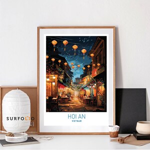 Arte retro de Vietnam por la noche en Hoi An Impresión de Hoi An Impresión artística del casco antiguo de Hoi An Arte de viajes de Vietnam Decoración artística de Vietnam Casco antiguo de Vietnam