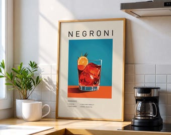 Negroni Cocktail Print, Classic Bar Cart Art (Digital Download)