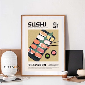 Impresión de sushi, arte de sushi, póster de sushi, exhibición de arte de sushi, cocina japonesa, sushi japonés, arte de pared de sushi, amante de la comida japonesa, amante del sushi