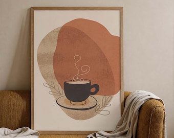 Boho Coffee Cup Print, Abstract Minimalist Art (Digital Download)