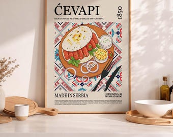 Lámina de Ćevapi serbios / Arte culinario de la cocina balcánica (Descarga digital)