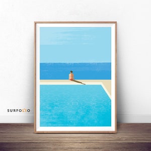 Poolside Print Pool Seaside Prints Minimalistischer Pool Pool Illustration Mädchen Reise Poster Weiblich Urlaub Print Frauen im Pool Frauen Schwimmen Kunst
