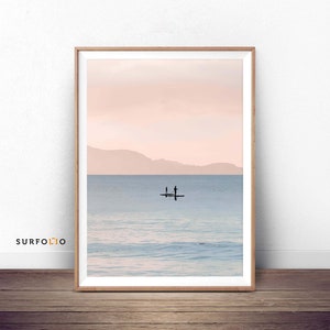 Paddel Board Druck Surfers Paradise Stand Up Paddle Paddle Ocean Sup Paar Paddel See Poster Paddel Illustration Blauer See Druck