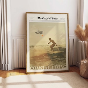 Coastal Living Print Coastal Ocean Retro Surf Up Poster Vintage Surf Wave Summer Beach Print Surfer Summer Surf Sunset Retro Riding Wave
