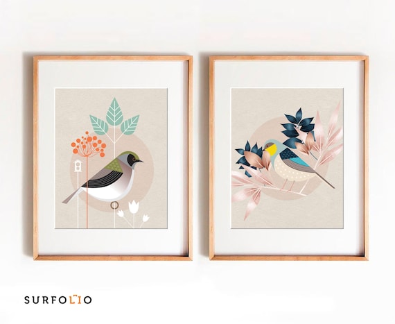 Set of 2 Prints Bird Graphic Print Bird Printable Bird Poster Print Bird lover print Birds on a Branch Minimalist Bird Art Boho Bird Print