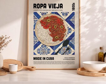 Estampado de Ropa Vieja, Arte Gastronómico Cubano, Decoración de Cocina de La Habana (Descarga Digital)