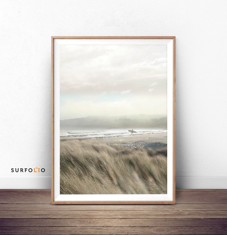 Morning Beach Print Surfboard Poster beige Surfboard Surf Art Decor chasing sunrise morning surf beach Sunrise surf sunrise surf beach