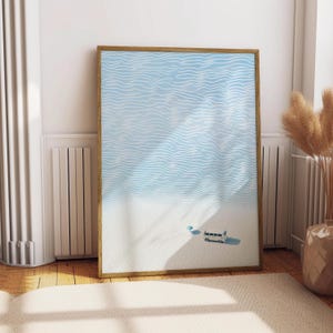 Coastal Wall Decor Minimalist Beach Coastal Print Pastel Blue Poster Nautical Boho Wall Art peaceful wall art summer print aerial view ocean