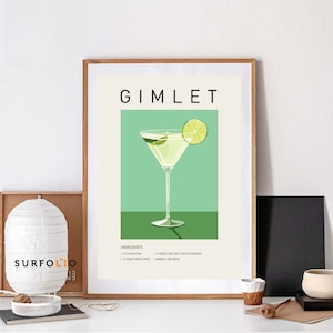 Póster de Gimlet, arte mural de cócteles, impresión de Gimlet, cócteles clásicos, decoración de Gimlet, impresiones de alcohol, arte de carrito de bar, póster de cócteles, impresiones de bar, cócteles