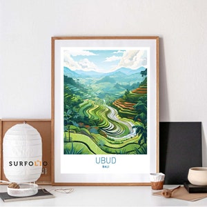 Ubud Bali Print Bali Art Print Bali Travel Art Bali Home Decor Ubud Travel Poster Bali Island Poster Paddy Field Art Ubud Vintage Poster