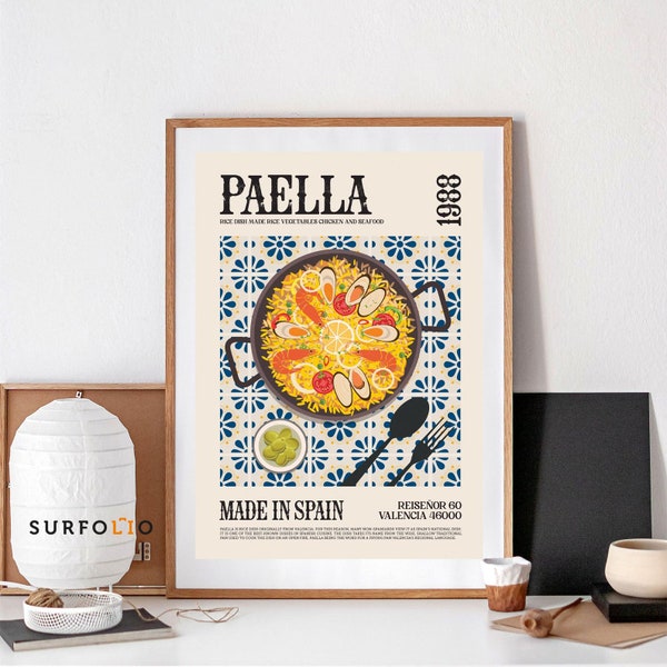 Paella Art Print, Paella Poster, Paella Food Art, Spain Cuisine, Spain Food Art, Valencia Poster, Valencia Art, Valencia Print