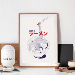 Ramen Print, Japanese Ramen, Ramen Noodles Art, Ramen Poster, Noodles Illustration, Ramen Line Art, Ramen Lover, Ramen Kitchen Art