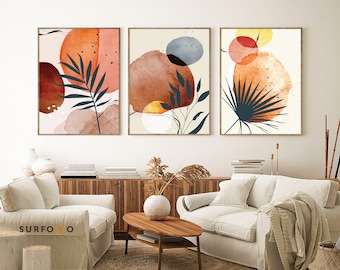Set of 3 Boho Botanical Prints, Neutral Wall Art (Digital Download)