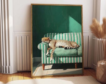 Estampado de leopardo verde esmeralda, arte animal de safari a rayas (descarga digital)