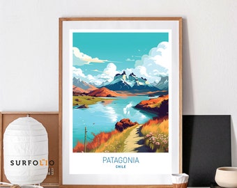 パタゴニア国立公園の旅行ポスター：チリの風景アートプリント - Etsy 日本