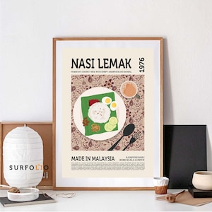 Impresión Nasi Lemak, cartel de Nasi Lemak, decoración de arte de cocina, decoración de cocina retro, Nasi Lemak delicioso, amante de Nasi Lemak, arte de pared de comida
