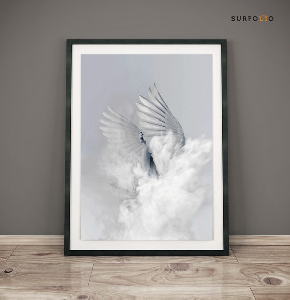Dove Girl Print Open Wings Wall Art Freedom Art Print Female | Etsy