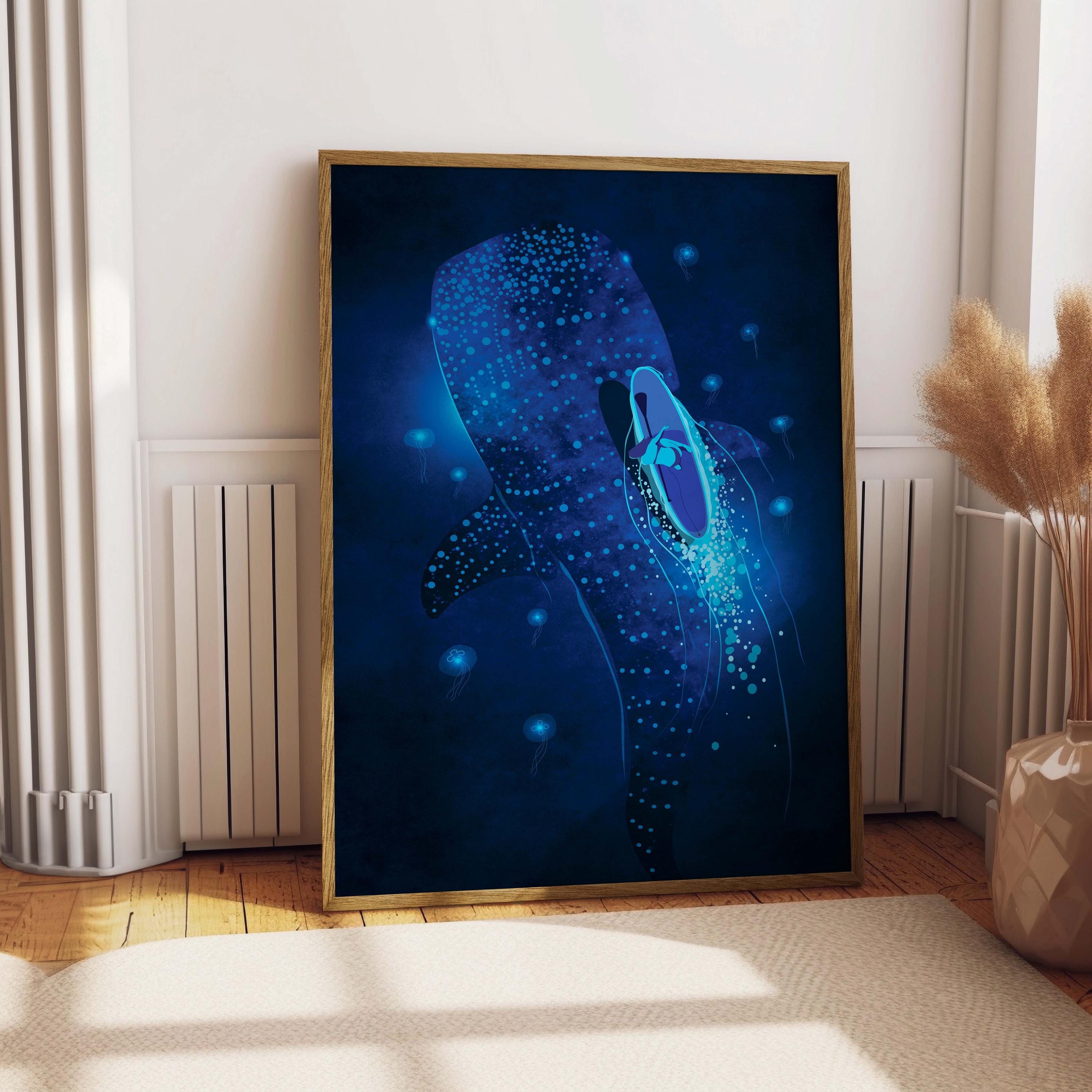 SHARKS&WHALES REAPED BY MAN 北欧メロハー,AOR Night Whale Shark Paddle Board Print, Aerial Ocean Art (digital