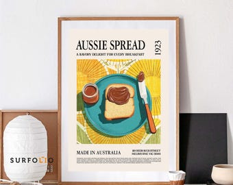 Aussie Spread Australia Food Savory Delight National Food Toast Wall Art Morning Cuisine Kitchen Poster Australia Art Decor Melbourne Foodie