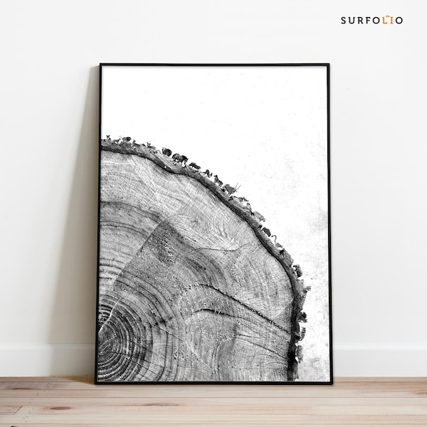 Woodcut Print Tree Ring Print Tree Stump Print Black & White Photo Global Warming Poster Wild Jungle Animal Save Earth Climate Change