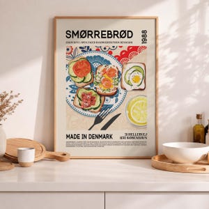 Impressão de Smørrebrød, arte de sanduíche aberto dinamarquês (download digital)
