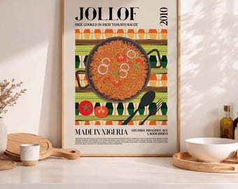 Lámina decorativa de arroz Jollof: Comida nigeriana, cocina de África Occidental, decoración de cocina (descarga digital)